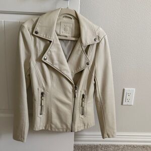Max Studio Cream Faux Leather Moto Jacket